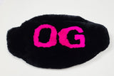Custom black real rabbit fur fanny pack with letters OG in hot pink