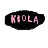 Custom Black real rabbit fur fanny pack with letters KIOLA in the color pink