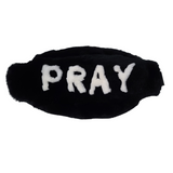 Custom Black real rabbit fur fanny pack with letters PRAY in the color white