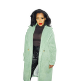 The stylishly warm and cozy teddy coat in the color Sage